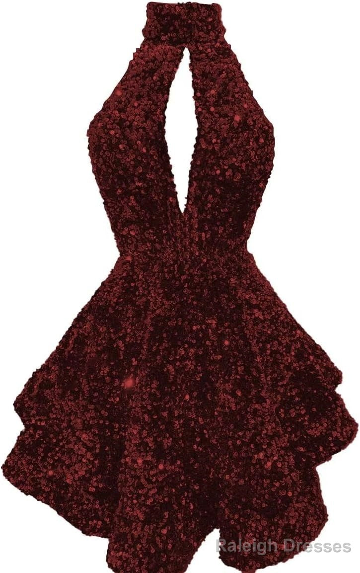 Halter Sequin Homecoming Dress Short Sparkly Glitter Cutout Mini Backless Tight Bodycon Prom Cocktail Dress for Women