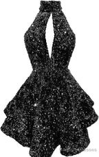 Halter Sequin Homecoming Dress Short Sparkly Glitter Cutout Mini Backless Tight Bodycon Prom Cocktail Dress for Women