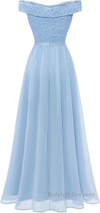 Womens Lace Bridesmaid Dress A-Line Off Shoulder Floral Lace Chiffon Prom Dresses