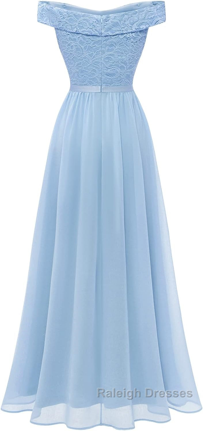 Womens Lace Bridesmaid Dresses A Line Off Shoulder Floral Lace Chiffon Prom Dress