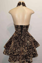 Halter Sequin Homecoming Dress Short Sparkly Glitter Cutout Mini Backless Tight Bodycon Prom Cocktail Dress for Women