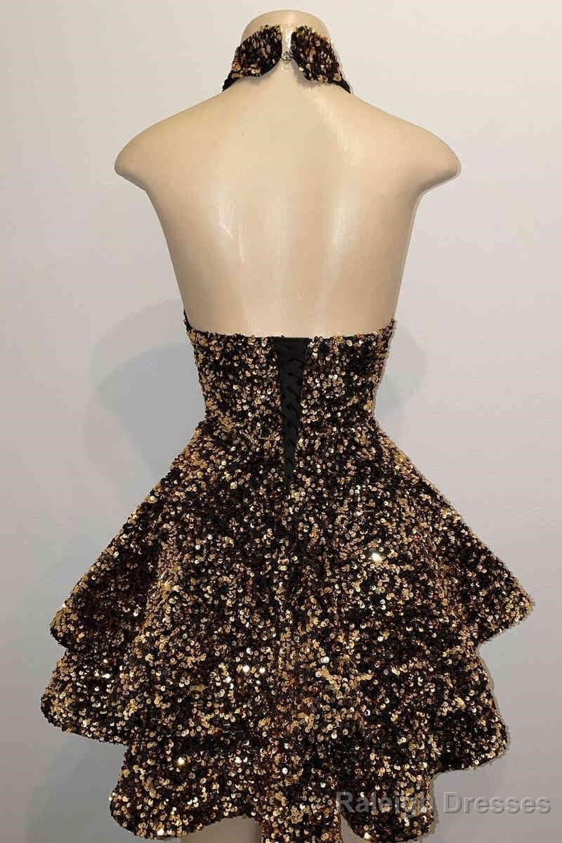 Halter Sequin Homecoming Dress Short Sparkly Glitter Cutout Mini Backless Tight Bodycon Prom Cocktail Dress for Women