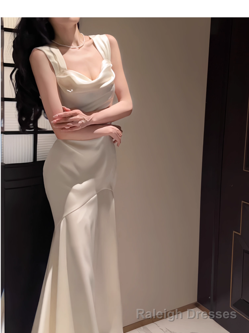 Elegant Mermaid Prom Dress Satin White Long Prom Dress