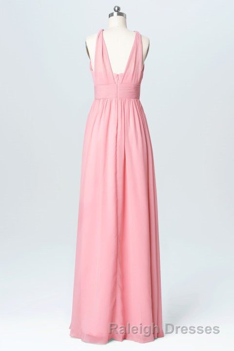 Pink Chiffon Halter Backless A Line Long Bridesmaid Dresses Secondary image