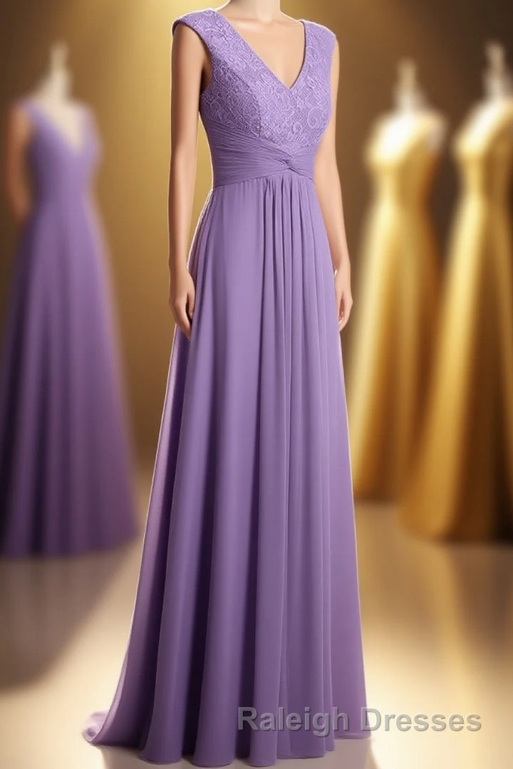Lavender V-Neck Twist-Front A-Line Long Bridesmaid Dress Main image