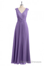 Lavender V Neck Twist-Front A Line Long Bridesmaid Dresses