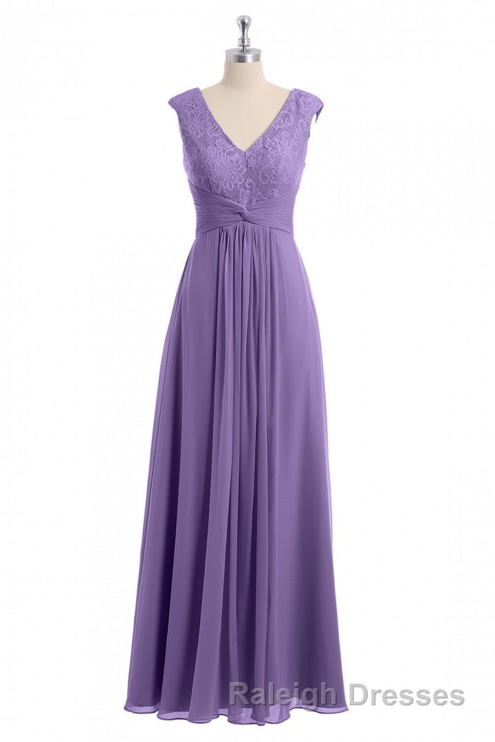 Lavender V Neck Twist-Front A Line Long Bridesmaid Dresses
