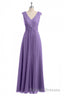 Lavender V Neck Twist-Front A Line Long Bridesmaid Dresses