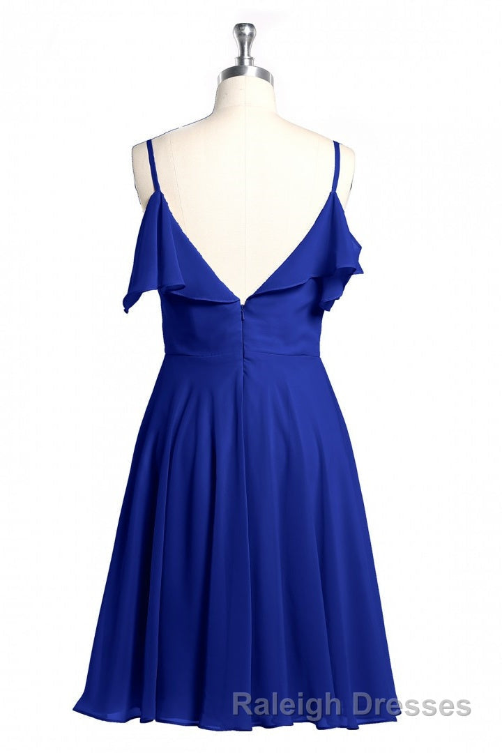 Royal Blue Spaghetti Straps Ruffled A Line Short Bridesmaid Dresses Secondary image