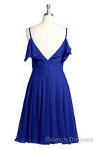 Royal Blue Spaghetti Straps Ruffled A Line Short Bridesmaid Dresses