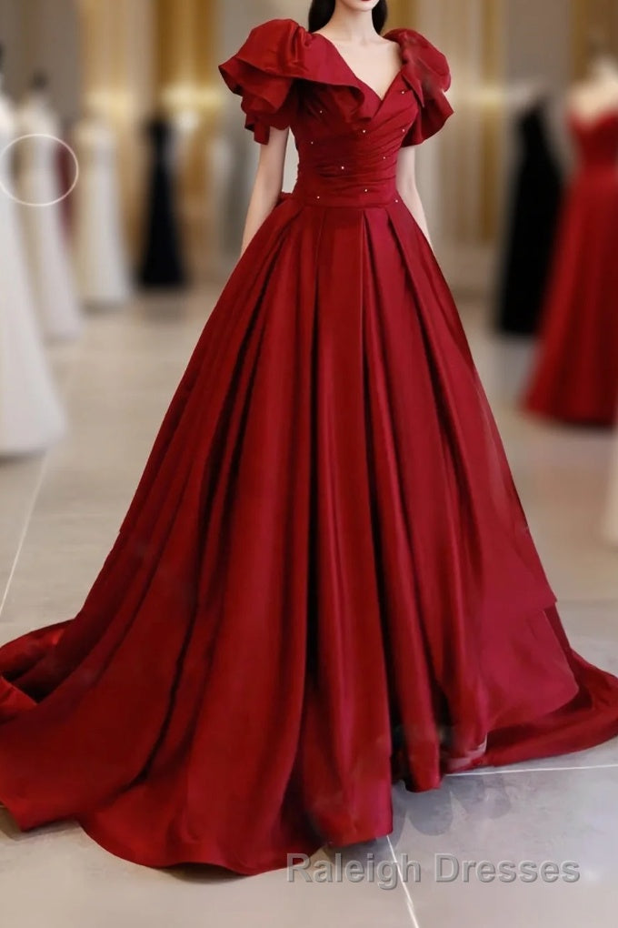 Simple Burgundy Satin Long Prom Dress, Burgundy Long Evening Dress