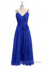Royal Blue V Neck Spaghetti Straps Tea-Length Bridesmaid Dresses