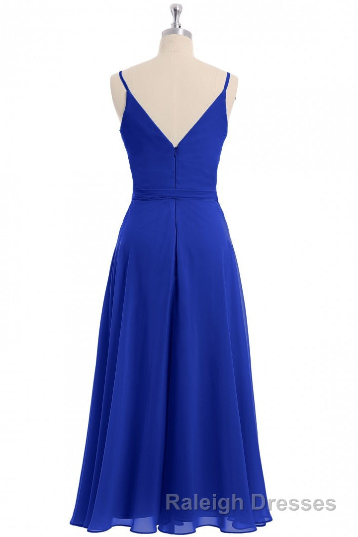 Royal Blue V Neck Spaghetti Straps Tea-Length Bridesmaid Dresses Secondary image