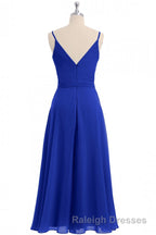 Royal Blue V Neck Spaghetti Straps Tea-Length Bridesmaid Dresses