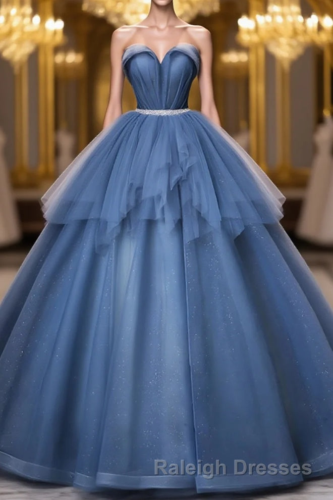 Blue Sweetheart Neck Tulle Long Prom Dress, Blue Evening Dress Main image