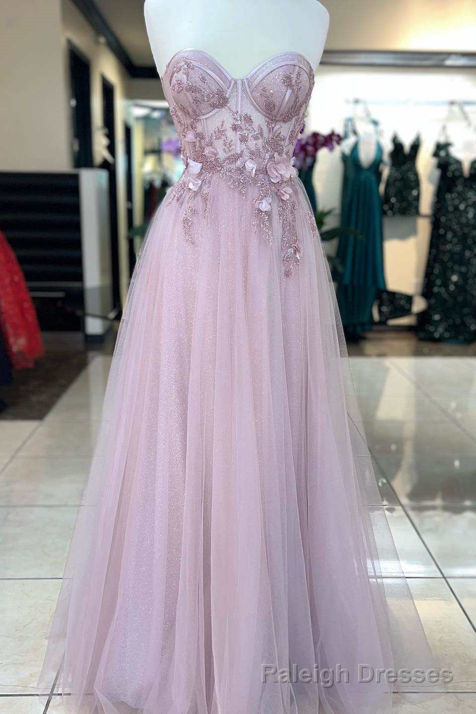 Princess Pink Sweetheart 3D Floral Lace A Line Prom Dress