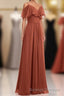 Rust Orange Straps Ruffled A-Line Bridesmaid Dress