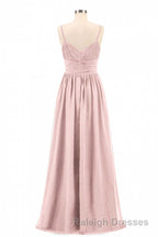 Dusty Pink Spaghetti Straps Banded Waist Long Bridesmaid Dresses