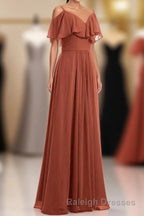 Rust Orange Straps Ruffled A Line Bridesmaid Dresses