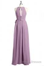 Dusty Purple Halter Keyhole Back Long Bridesmaid Dress