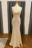 Iridescent Sequin Cowl Neck Mermaid Long Prom Dress