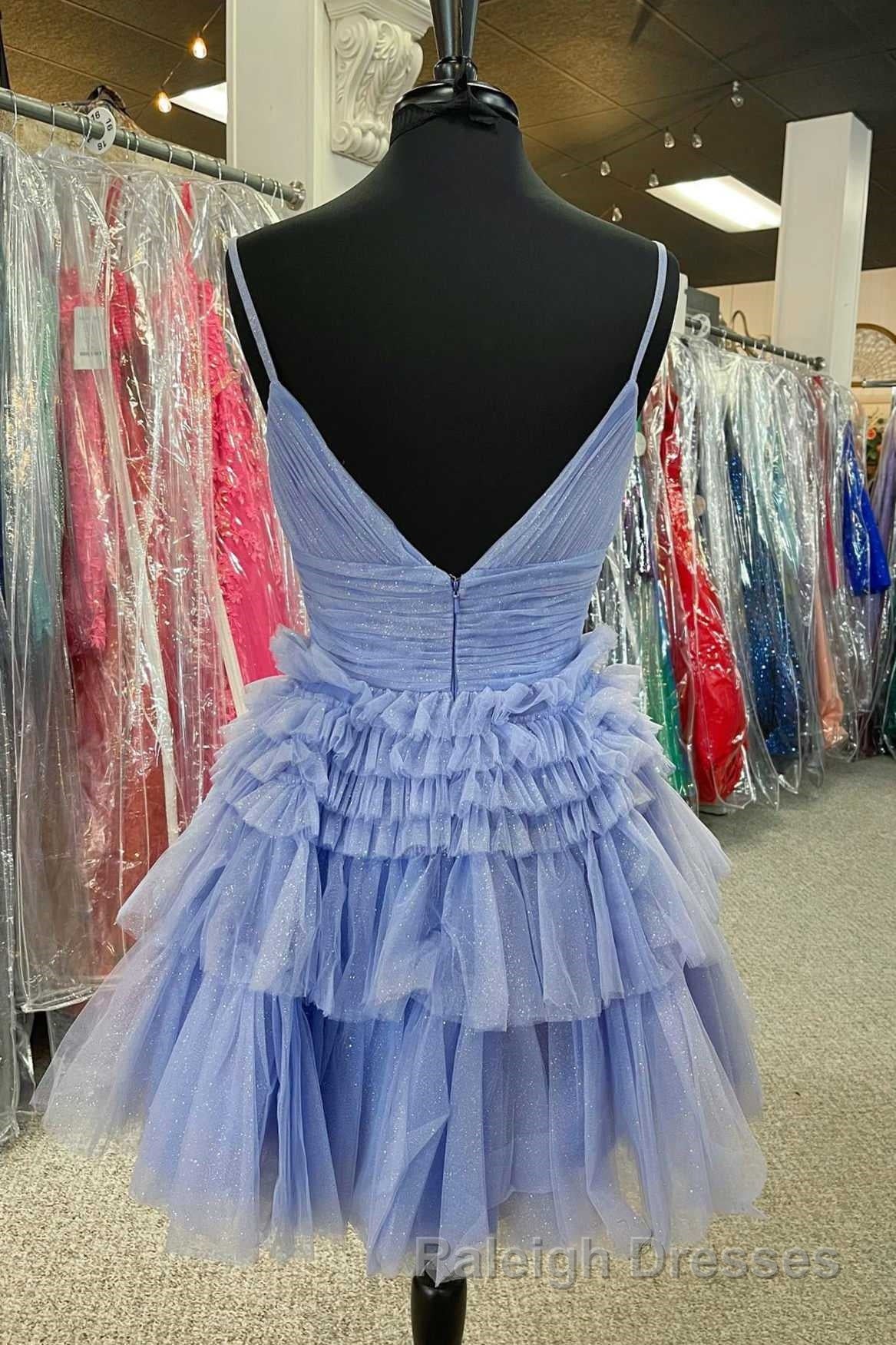 Multi-Tiered V Neck Backless A Line Short Prom Dresses