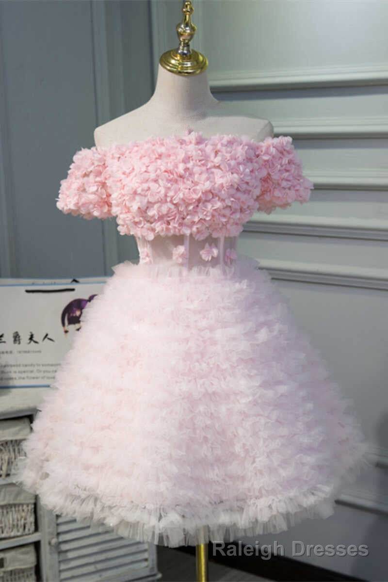Pink Off-the-Shoulder Multi-tiered A Line Homecoming Dress Main image