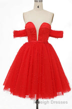 Red Off-the-Shoulder Bustier A Line Short Homecoming Dresses