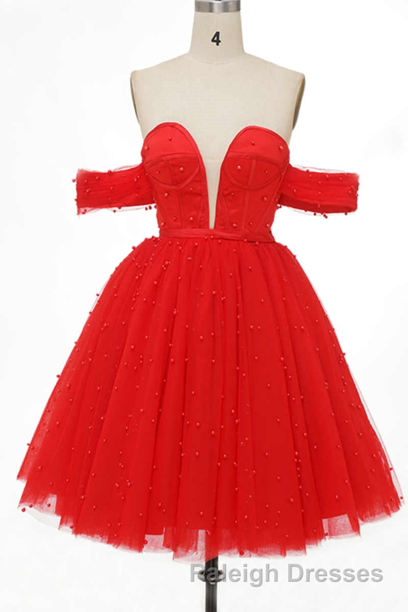 Red Off-the-Shoulder Bustier A Line Short Homecoming Dresses