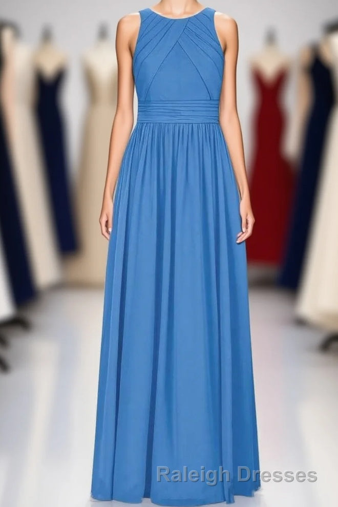 Brami Blue Chiffon Sleeveless Long Bridesmaid Dress Main image