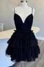 Multi-Tiered V Neck Backless A Line Short Prom Dresses