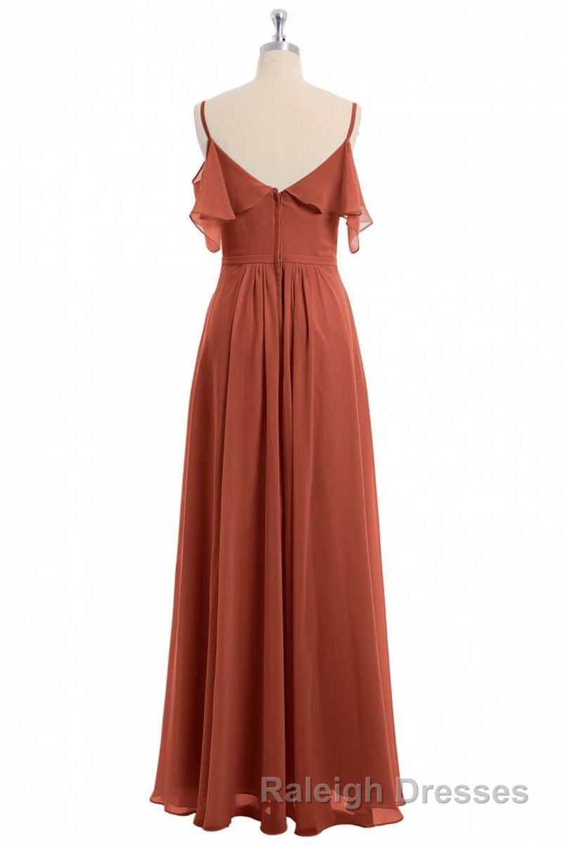 Rust Orange Straps Ruffled A Line Bridesmaid Dresses Secondary image