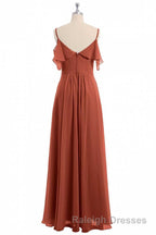 Rust Orange Straps Ruffled A Line Bridesmaid Dresses
