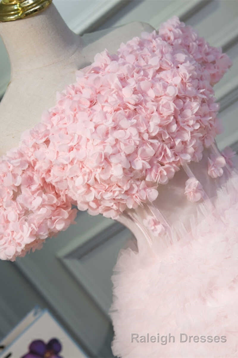 Pink Off-the-Shoulder Multi-tiered A Line Homecoming Dress