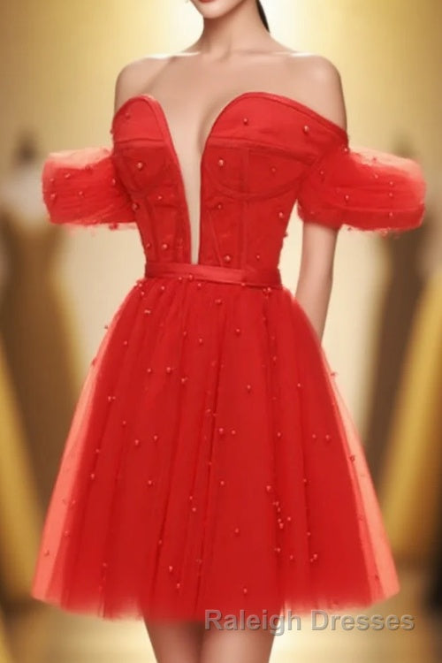 Red Off-the-Shoulder Bustier A-Line Short Homecoming Dress