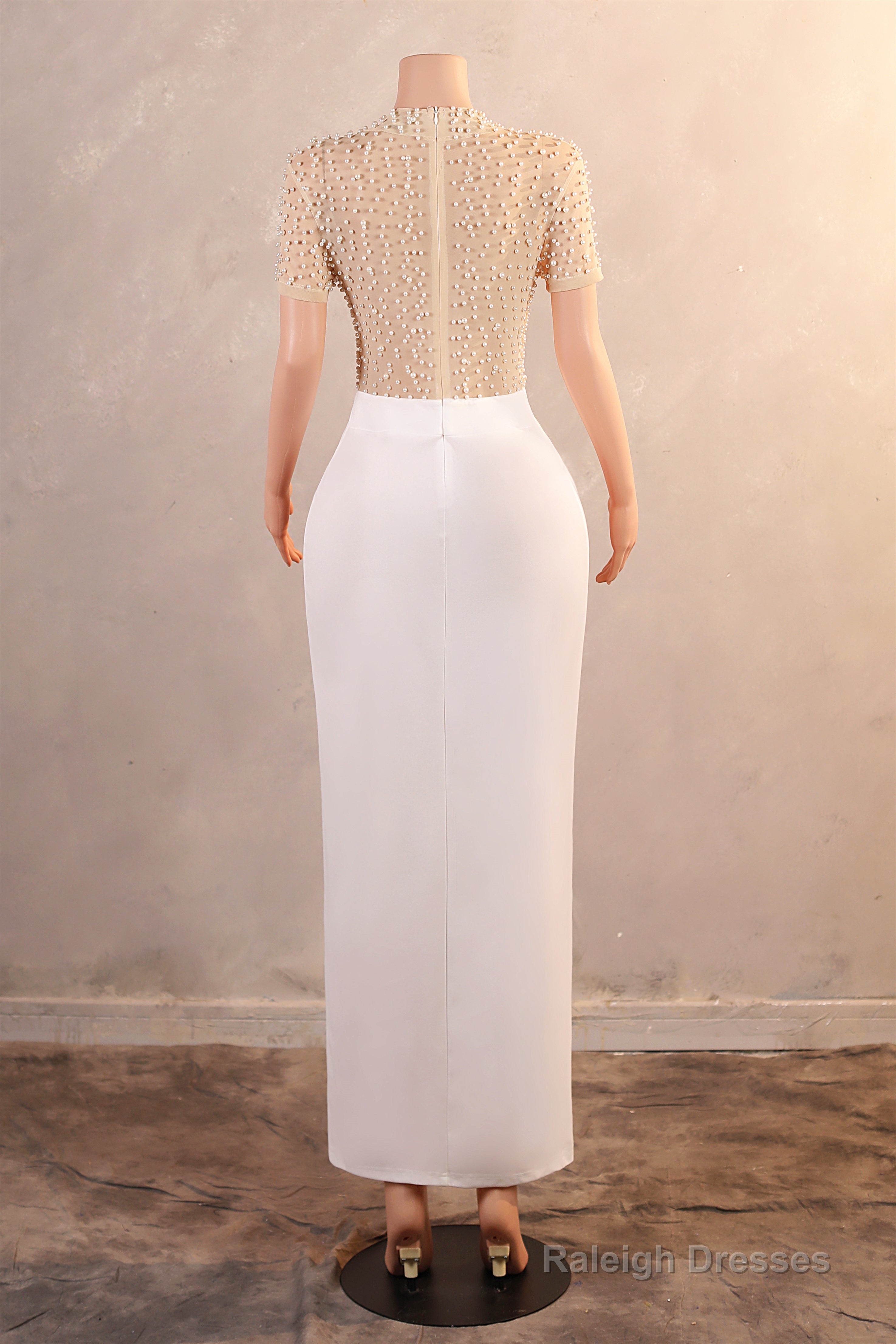 Crew Sheath Ankle-Length Zipper Beads Split Side Short Sleeve Evening Dress Secondary image