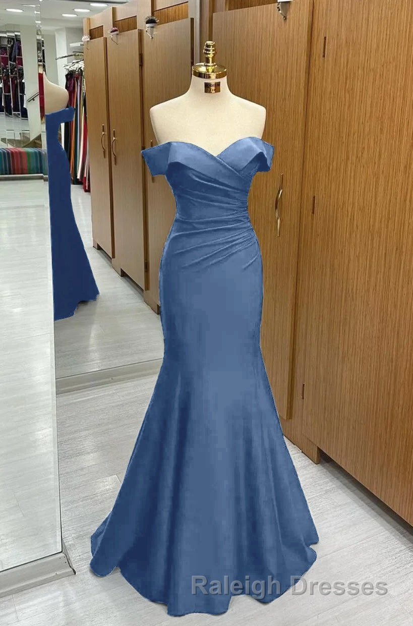 Long Navy Prom Dress Mermaid Off-the-Shoulder Sweetheart Sleeveless