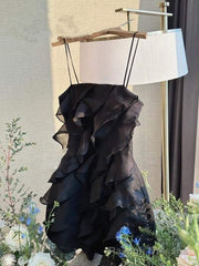 Sexy Spaghetti Straps Black Lace Short Formal 8th Grade Homecoming Dress Cocktail Dress main image 0