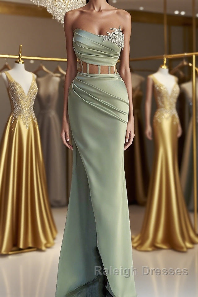 Off-the-Shoulder Mermaid Prom Dresses in Dusty Sage with Beads Main image