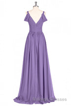 Lavender Cold-Shoulder Banded Waist Long Bridesmaid Dresses