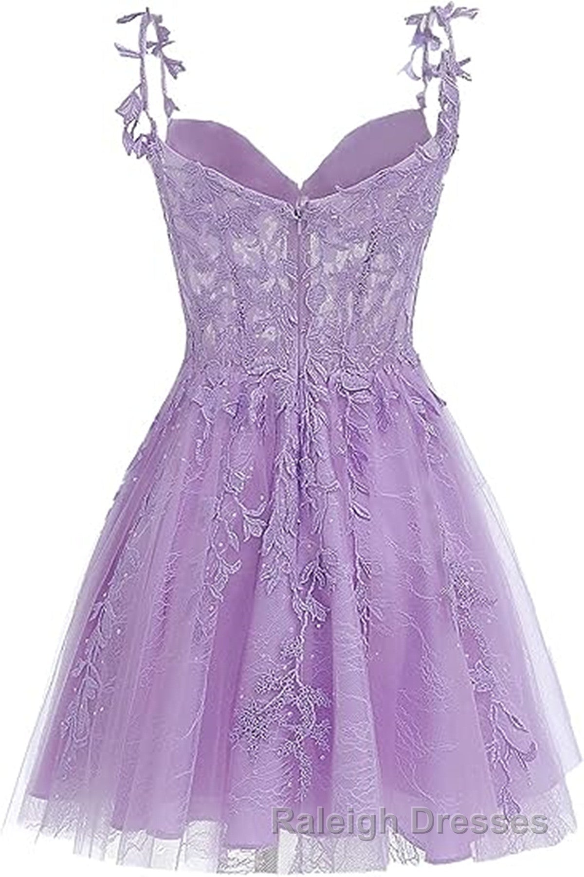 Lavender Tulle Lace Applique Homecoming Dress, Floral Tulle Short Prom Dress Secondary image