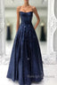 Long Navy Blue Sequin Prom Dress