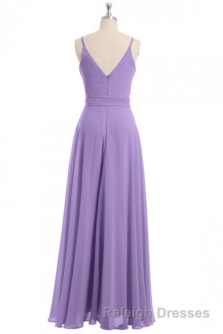 Lavender Spaghetti Straps Tie-Side Long Formal Dress