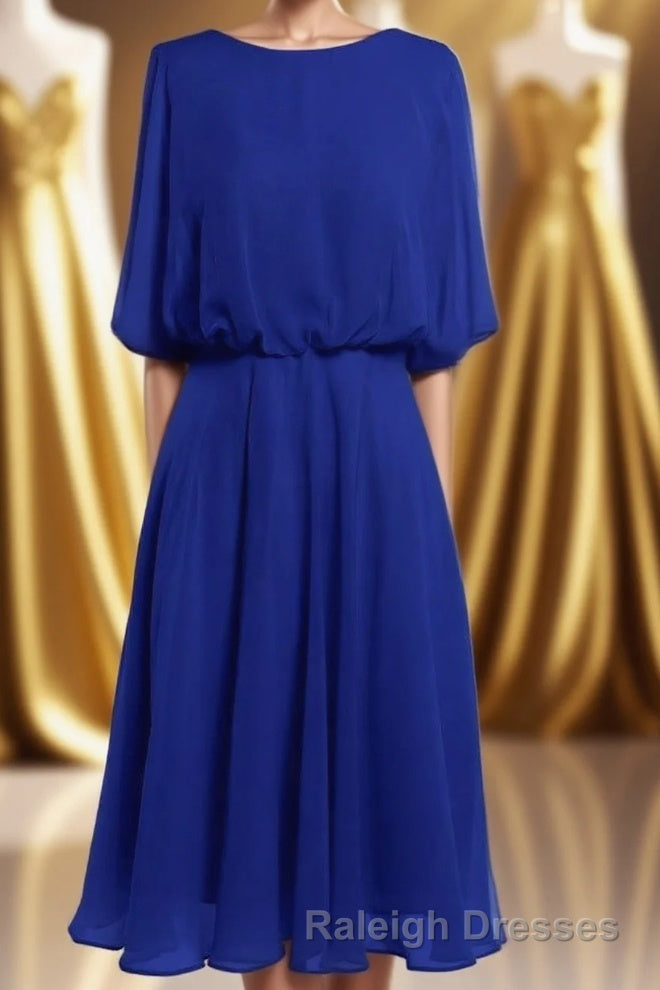Royal Blue Long Sleeve Blouson-Style Bridesmaid Dress
