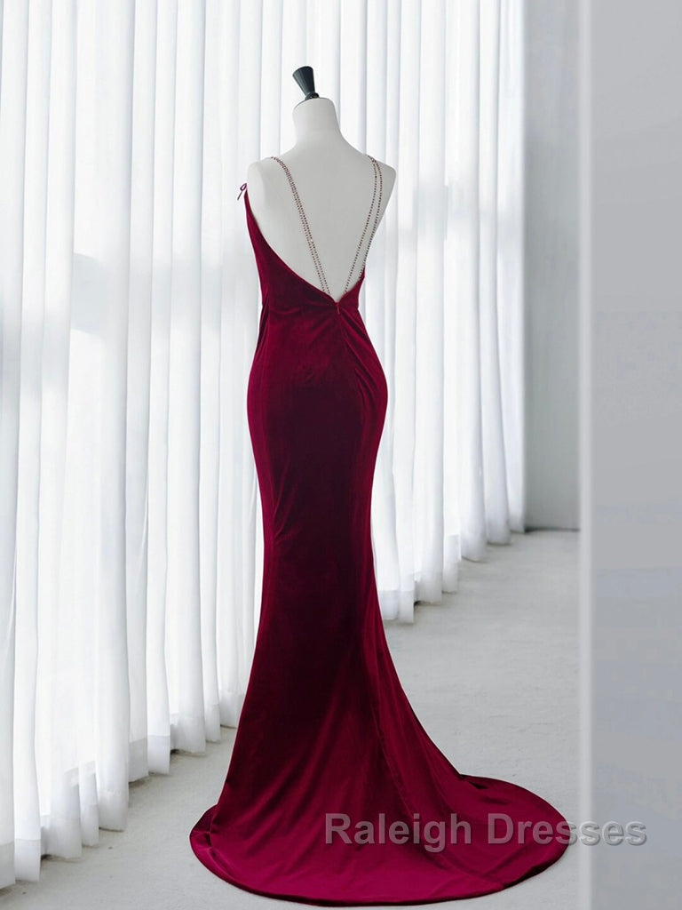 Simple Velvet Mermaid Burgundy Long Prom Dresses Burgundy Long Prom Dresses Secondary image