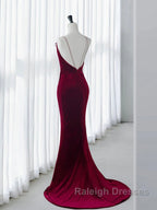 Simple Velvet Mermaid Burgundy Long Prom Dresses Burgundy Long Prom Dresses