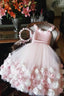 A Line Round Neck Pink Hand Made Flowers Flower Girl Dresses, Tulle Wedding Party Dresses,