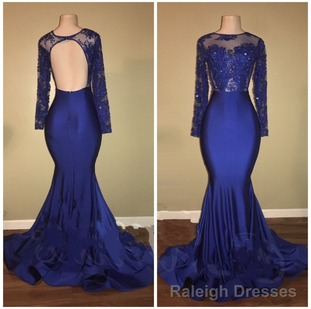 2026 Charming Royal Blue Long Sleeve Mermaid Prom Dresses