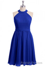 Rust Orange Chiffon Halter Backless A-Line Short Bridesmaid Dress