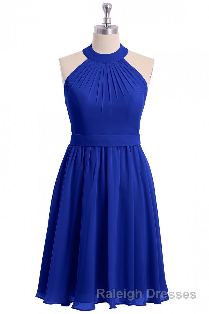 Rust Orange Chiffon Halter Backless A-Line Short Bridesmaid Dress